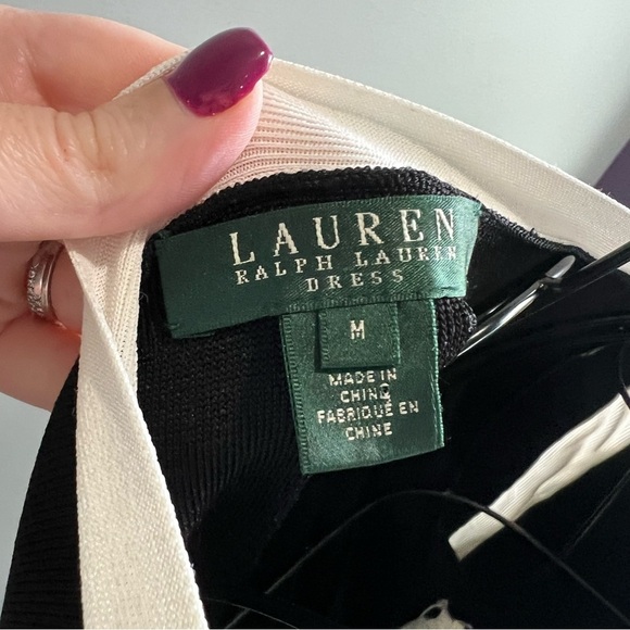 Lauren Ralph Lauren Black and White Color block Dress with Belt Size Medium - Picture 5 of 9